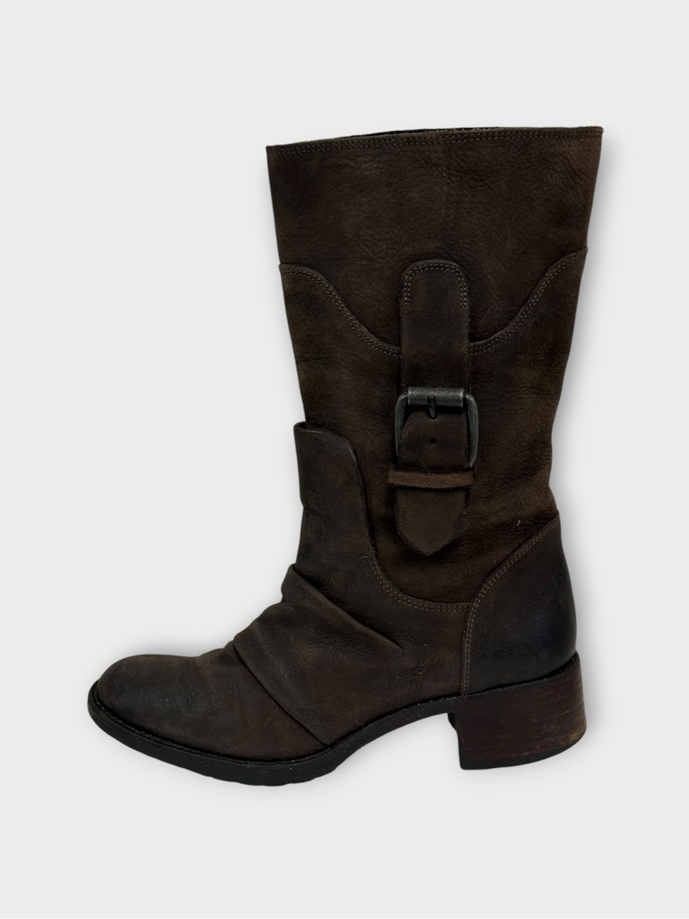 Vera Wang Lavender Label Dark Brown Mid-Calf Buckle Leather Boots
